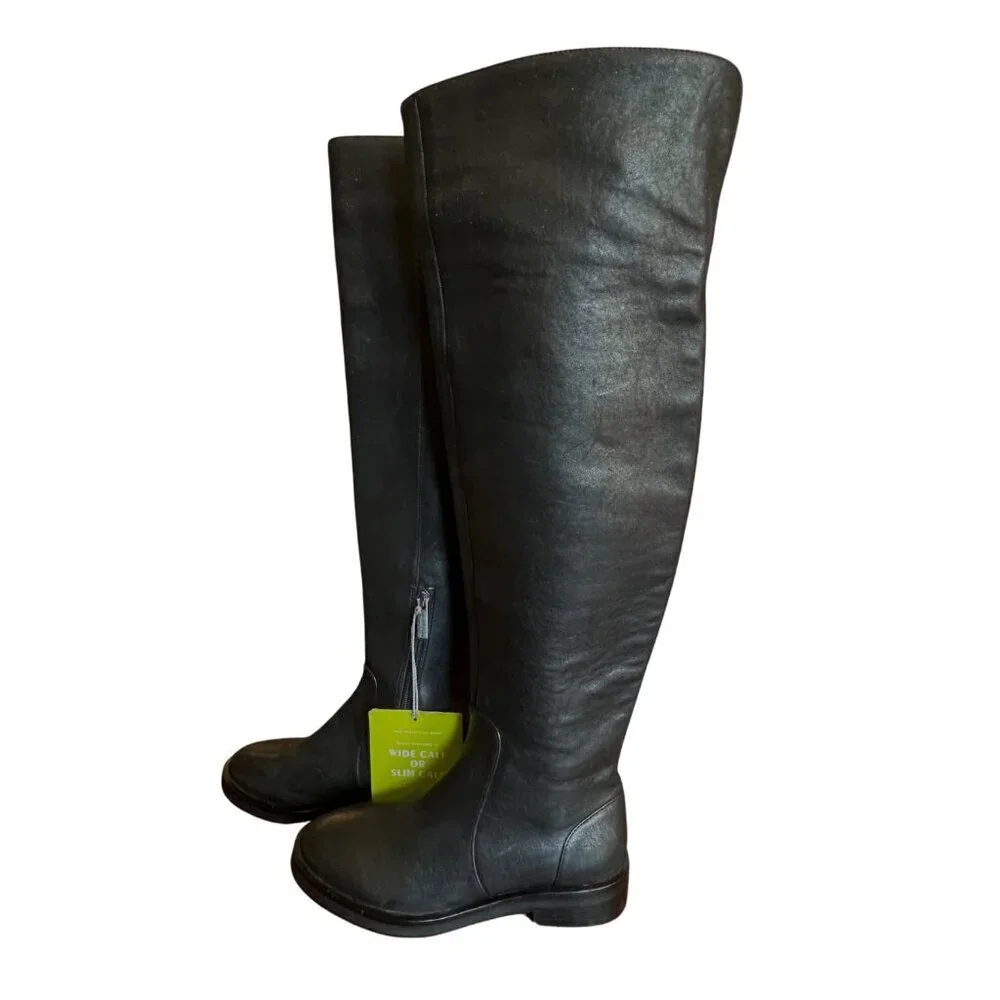 NEW Gianni Bini Genuine Leather Over the Knee Flat Riding Boots in Black Sz. 5.5